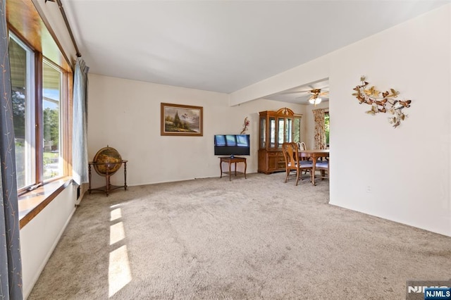 30 Fox Hill Rd, Fairfield, NJ 07004 - living area with healthy amount of natural light, carpet flooring, and a ceiling fan