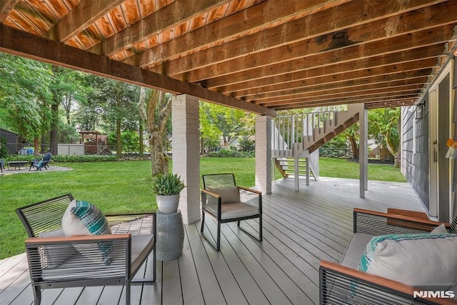 104 Myrtle Ave, Ramsey, NJ 07446 - wooden terrace with stairway, a fenced backyard, and outdoor lounge area
