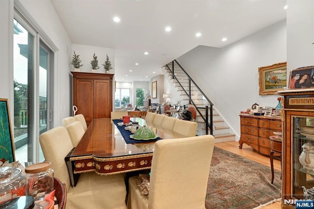 716 Undercliff Ave, Edgewater, NJ 07020 - dining area with stairs, recessed lighting, and wood finished floors