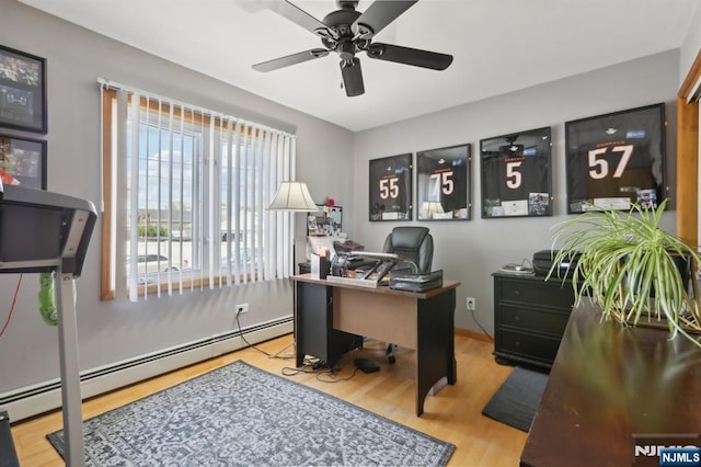 300 Wilson Ave, Lyndhurst, NJ 07071 - office featuring ceiling fan, a baseboard radiator, and wood finished floors