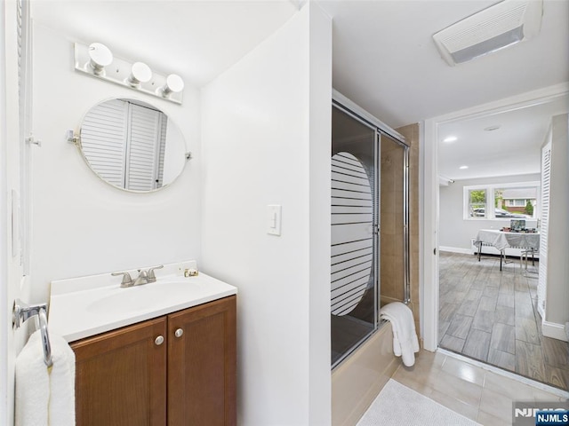 440 Albin Ct, Ridgewood, NJ 07450 - bathroom featuring vanity, baseboards, tile patterned floors, and recessed lighting