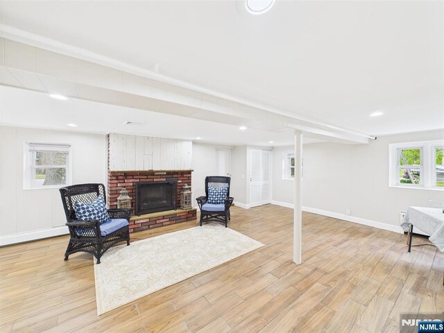440 Albin Ct, Ridgewood, NJ 07450 - living area featuring light wood-style flooring, a fireplace, recessed lighting, and baseboards