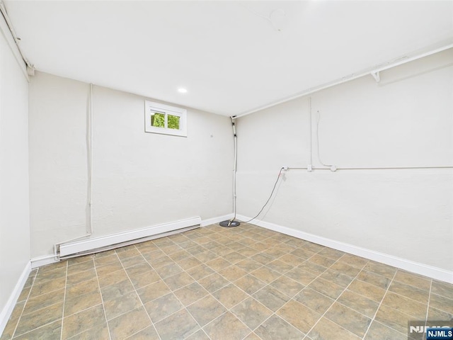 440 Albin Ct, Ridgewood, NJ 07450 - below grade area with baseboards, a baseboard radiator, and recessed lighting