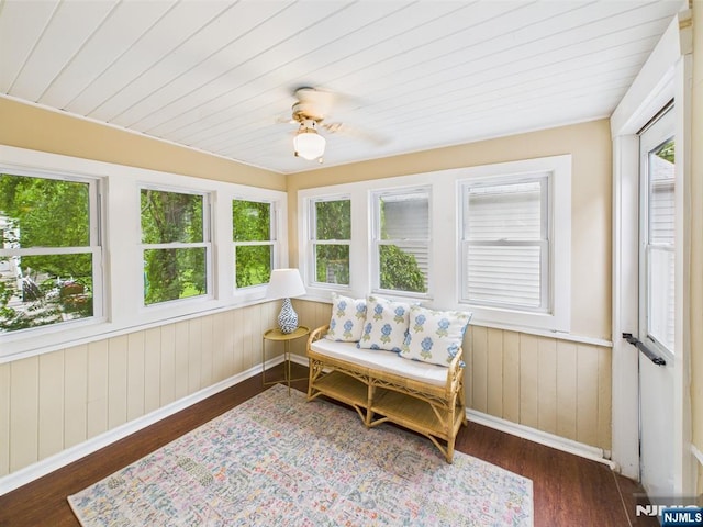 440 Albin Ct, Ridgewood, NJ 07450 - sunroom featuring wood finished floors, wooden ceiling, wooden walls, baseboards, and a wainscoted wall