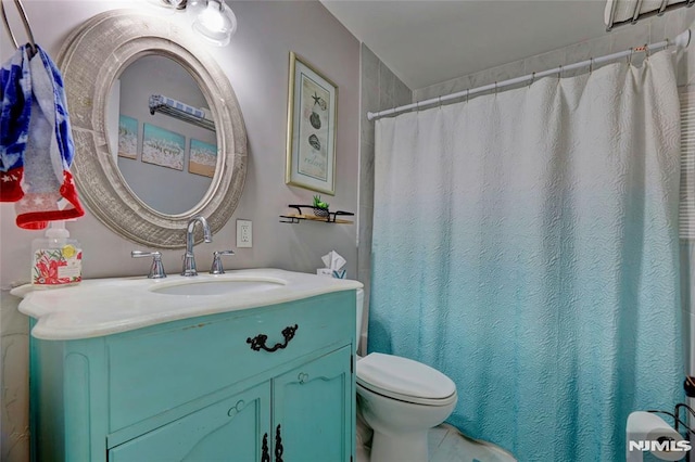 225 William St, River Vale, NJ 07675 - bathroom with vanity, toilet, and a shower with curtain