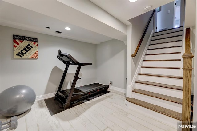 225 William St, River Vale, NJ 07675 - workout area with baseboards, wood finished floors, and recessed lighting