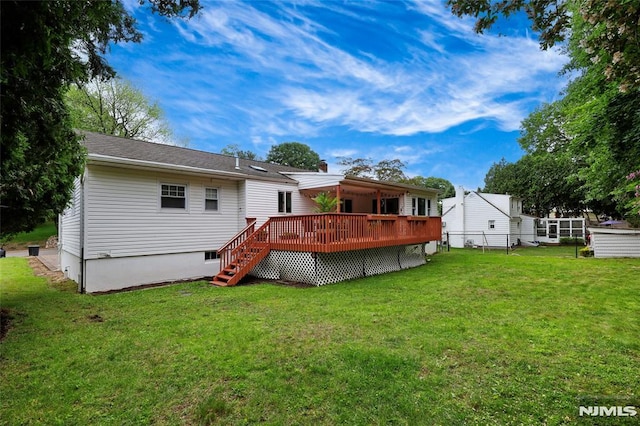 225 William St, River Vale, NJ 07675 - rear view of house featuring a wooden deck and stairway