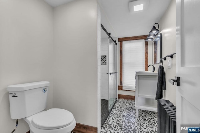 18 Edge Hill Rd, Blairstown, NJ 07825 - full bath with toilet, a tile shower, radiator heating unit, and vanity