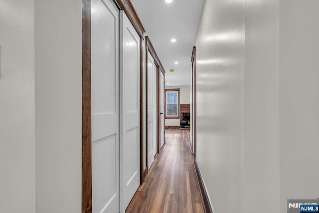 18 Edge Hill Rd, Blairstown, NJ 07825 - corridor featuring dark wood-style flooring, recessed lighting, and baseboards