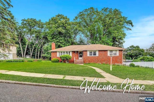 42 Cecilia Dr, Wayne, NJ 07470 - ranch-style house featuring a chimney and brick siding