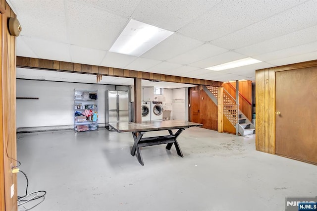 42 Cecilia Dr, Wayne, NJ 07470 - finished basement with high quality fridge, stairs, independent washer and dryer, and a drop ceiling