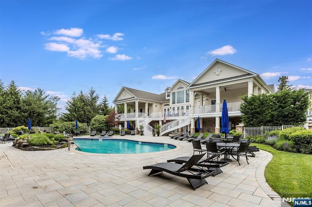 308 Holly Ln Unit 32, Cedar Grove, NJ 07009 - view of pool featuring stairway, ceiling fan, and a patio area