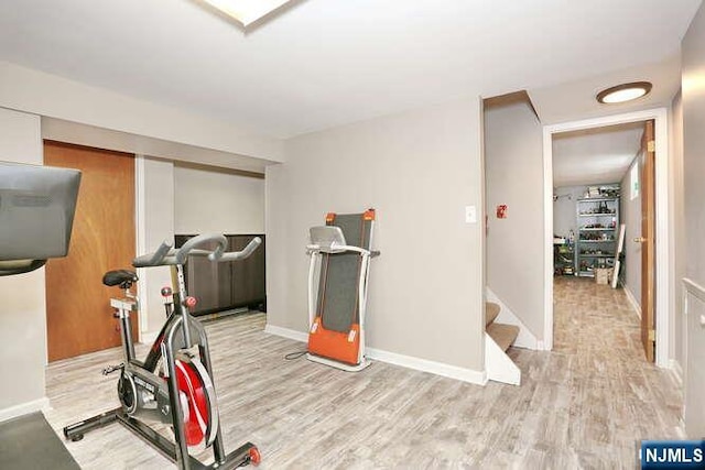 2 Hartland Ave, Emerson, NJ 07630 - exercise room featuring light wood-style floors and baseboards