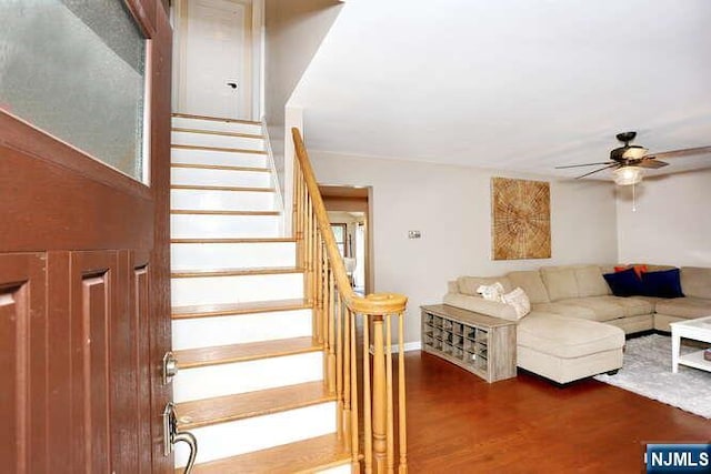 2 Hartland Ave, Emerson, NJ 07630 - stairway featuring wood finished floors, ceiling fan, and baseboards