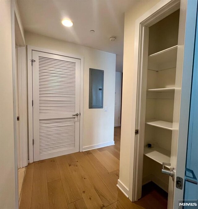 800 12th St Unit 207, Palisades Park, NJ 07650 - corridor with electric panel, hardwood / wood-style floors, and baseboards