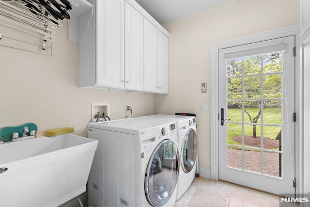 6 Lauren Pond Ct, Demarest, NJ 07627 - laundry area with separate washer and dryer, cabinet space, and light stone finish flooring