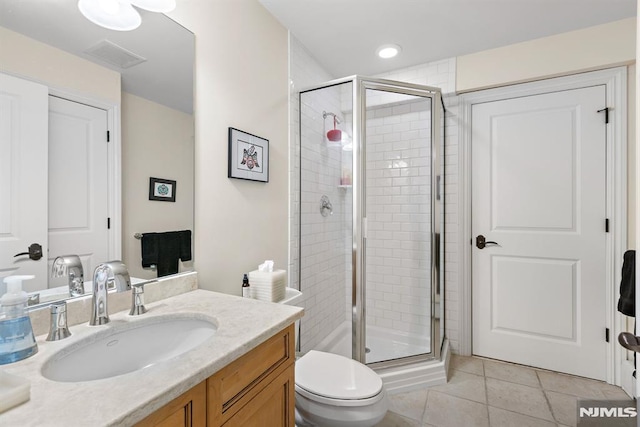 6 Lauren Pond Ct, Demarest, NJ 07627 - full bathroom with vanity, a shower stall, toilet, and tile patterned flooring