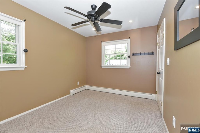126 Darrow Dr, North Haledon, NJ 07508 - empty room with carpet, baseboards, ceiling fan, baseboard heating, and recessed lighting