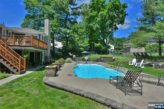 126 Darrow Dr, North Haledon, NJ 07508 - view of pool with a jacuzzi, a deck, a patio, and stairway