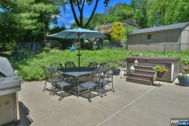 126 Darrow Dr, North Haledon, NJ 07508 - fenced backyard with a hot tub, outdoor dining area, and a patio area