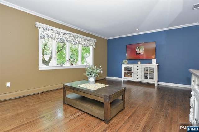 126 Darrow Dr, North Haledon, NJ 07508 - living room with ornamental molding, wood finished floors, and baseboards
