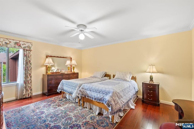 506 Teal Plz, Secaucus, NJ 07094 - bedroom with hardwood / wood-style floors, crown molding, baseboards, and a ceiling fan