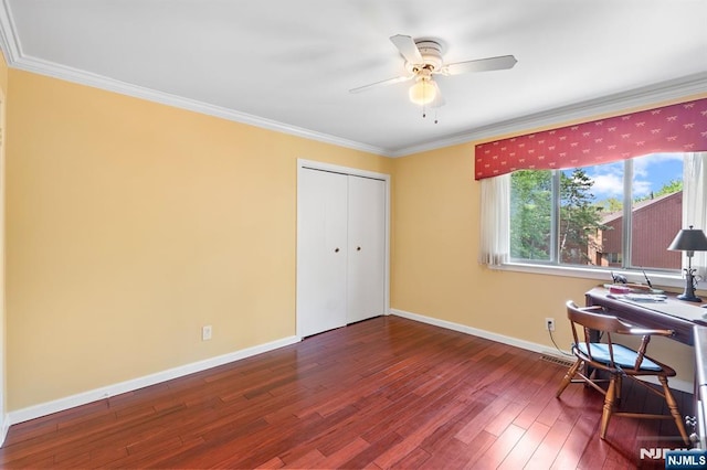 506 Teal Plz, Secaucus, NJ 07094 - office featuring crown molding, baseboards, wood finished floors, and ceiling fan