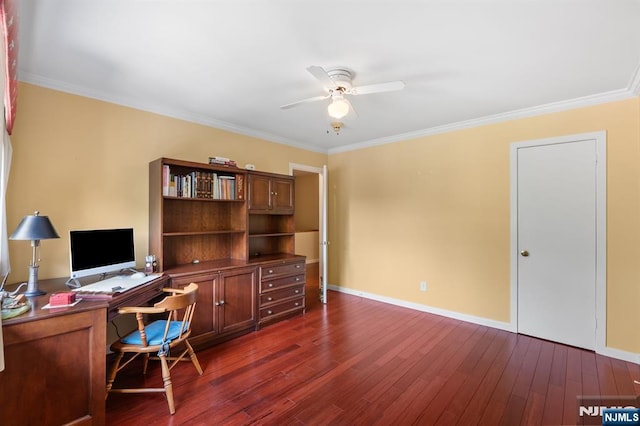 506 Teal Plz, Secaucus, NJ 07094 - office space with a ceiling fan, dark wood-type flooring, ornamental molding, and baseboards