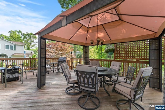 41 Sycamore Ave, Hillsdale, NJ 07642 - wooden terrace featuring outdoor dining space and a gazebo