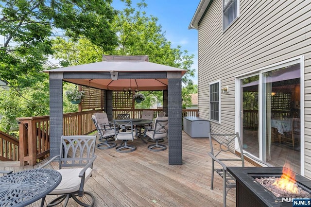 41 Sycamore Ave, Hillsdale, NJ 07642 - deck featuring an outdoor fire pit, a gazebo, and outdoor dining space
