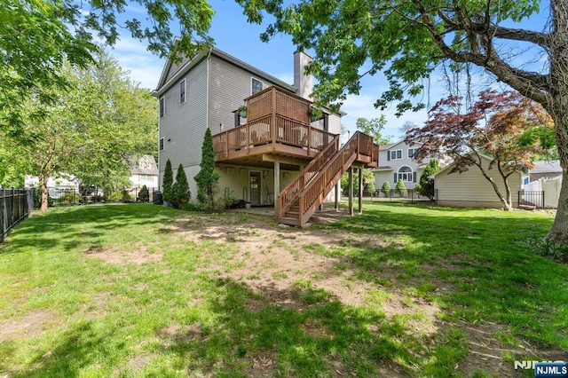 41 Sycamore Ave, Hillsdale, NJ 07642 - back of house featuring a deck, stairs, and a chimney