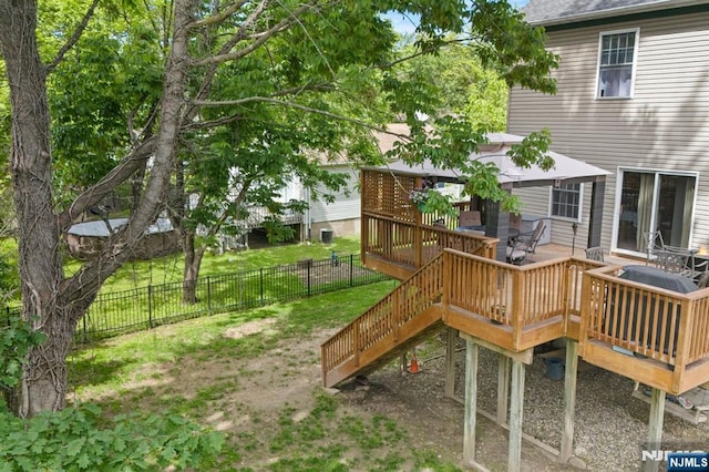 41 Sycamore Ave, Hillsdale, NJ 07642 - view of yard with a deck, stairway, and outdoor dining space