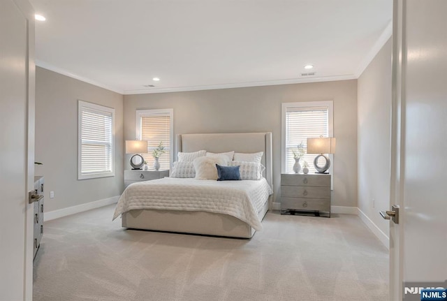 15 Meadowbrook Rd, Upper Saddle River, NJ 07458 - bedroom featuring light carpet, ornamental molding, baseboards, and recessed lighting