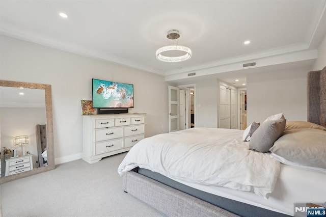 1360 Hamburg Tpke Unit 702, Wayne, NJ 07470 - bedroom featuring light colored carpet, crown molding, recessed lighting, and baseboards