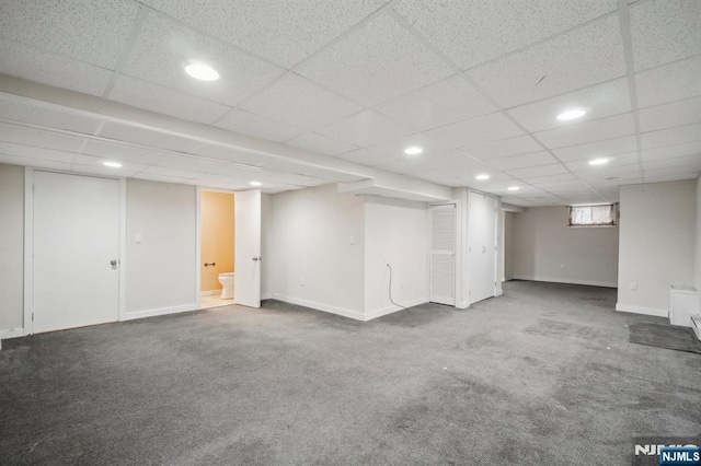 21 Albert Ave, Fair Lawn, NJ 07410 - basement with carpet, baseboards, recessed lighting, and a drop ceiling