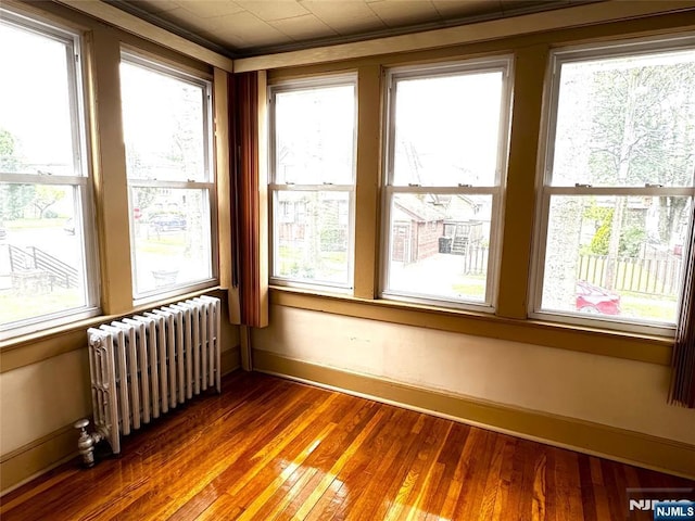 128 Oak Ridge Ave, Nutley, NJ 07110 - unfurnished room with radiator, plenty of natural light, hardwood / wood-style floors, and crown molding