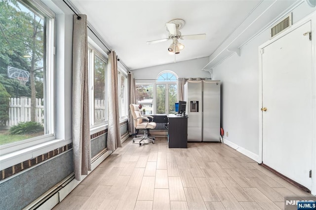 26 Howard Pl, Waldwick, NJ 07463 - office space featuring a ceiling fan, light wood-style floors, lofted ceiling, and baseboards