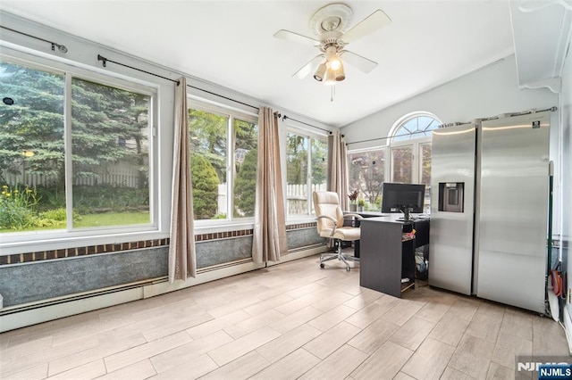 26 Howard Pl, Waldwick, NJ 07463 - home office with ceiling fan, wood finished floors, vaulted ceiling, and a baseboard radiator