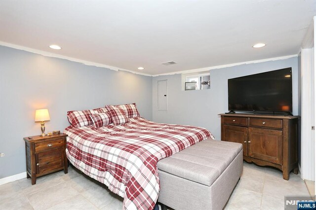 1154 Summit Ave, Teaneck, NJ 07666 - bedroom with recessed lighting, light tile patterned floors, and baseboards