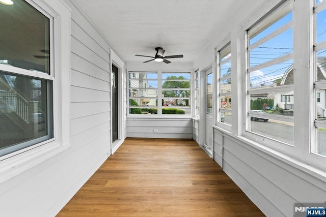 49 Oakwood Ave, Bloomfield, NJ 07003 - unfurnished sunroom featuring ceiling fan and wood finished floors