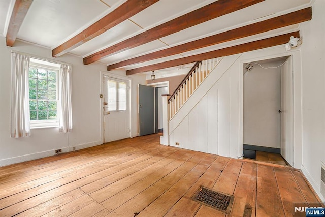 58 Maple Ave, Montville Township, NJ 07058 - foyer entrance featuring hardwood / wood-style flooring, beamed ceiling, stairway, and baseboards