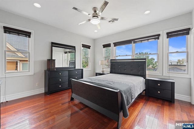 52 Myrtle Ave Unit B, Edgewater, NJ 07020 - bedroom with baseboards, hardwood / wood-style flooring, recessed lighting, and a ceiling fan