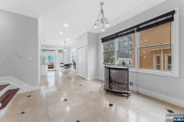 52 Myrtle Ave Unit B, Edgewater, NJ 07020 - interior space with ornamental molding, baseboards, tile patterned flooring, recessed lighting, and stairs