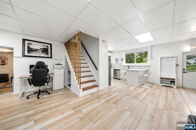 344 Northwood Way, Palisades Park, NJ 07650 - home office with light wood-style flooring and a sink