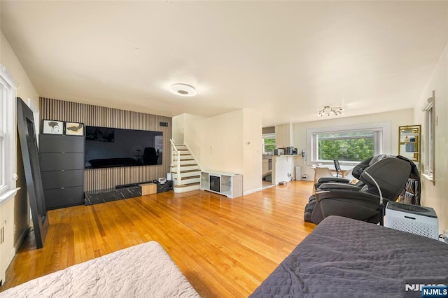344 Northwood Way, Palisades Park, NJ 07650 - living area featuring wood finished floors and stairs