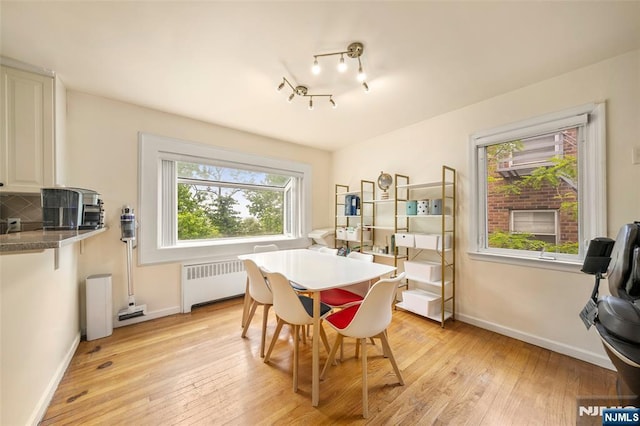 344 Northwood Way, Palisades Park, NJ 07650 - dining area with radiator heating unit, light wood-style floors, and baseboards