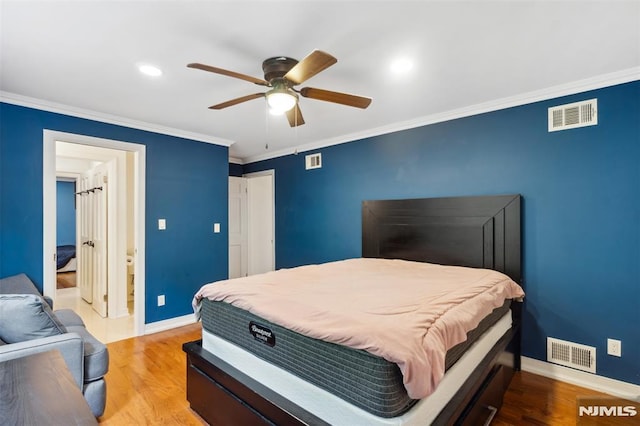 45 Longridge Rd, Montvale, NJ 07645 - bedroom with baseboards, light wood-style floors, ceiling fan, ornamental molding, and recessed lighting