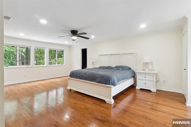 45 Longridge Rd, Montvale, NJ 07645 - bedroom featuring light wood-type flooring, baseboards, recessed lighting, crown molding, and a ceiling fan