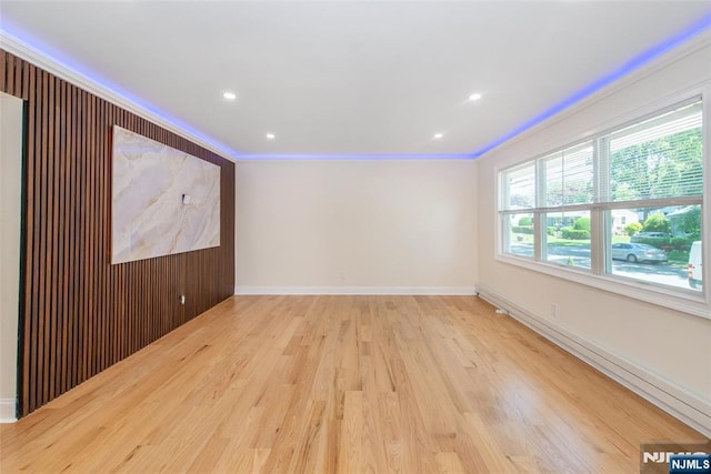 112 Fern St, Twp Of Washington, NJ 07676 - spare room featuring crown molding, light wood-style floors, baseboards, and recessed lighting