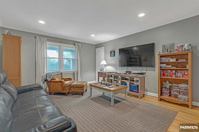 151 Palisade Ave Unit C8, Englewood, NJ 07631 - living area with crown molding, light wood-style floors, recessed lighting, and baseboards